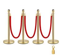 Mophorn Separador Poste 4 Juegos Barreras de Seguridad de 3 Cuerdas Poste Separador de Cinta Extensible Longitud de Cuerda 1.5m oro Poste con Cinta Extensible