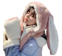mophrati Bufanda con orejas de conejo de amplia aplicación, bufanda larga versátil y elegante, gorro con orejas conejo, sudaderas con capucha, felpa, sombrero, cálida, Rosa