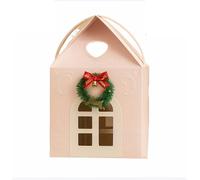mophrati Caja de regalo reutilizable y decorativa con motivos en relieve para Navidad. Caja de regalo navideña mágica con forma casa, mini lazos y cajas casa campo, rosa