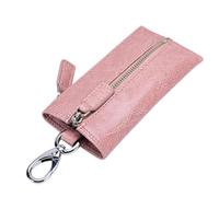 mophrati Cartera de Cuero, Monedero para Llaves, Llavero de Playa de Viaje, Bolsillo de recibo de lápiz Labial Vintage Suave con Cremallera, Regalos para Mujeres y Hombres, Rosado