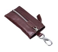 mophrati Cartera de Cuero, Monedero para Llaves, Llavero de Playa de Viaje, Bolsillo de recibo de lápiz Labial Vintage Suave con Cremallera, Regalos para Mujeres y Hombres, Café