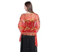 mophrati Chal de mujer, bufanda bordada ligera y brillante, bufandas con borlas huecas transparentes de encaje, chales boda hilo malla largos exquisitos, Brillo rojo/dorado, Por encima 175cm