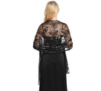 mophrati Chal de mujer, bufanda bordada ligera y brillante, bufandas con borlas huecas transparentes de encaje, chales boda hilo malla largos exquisitos, Negro, Por encima 175cm
