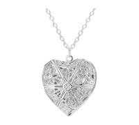 mophrati Collar romántico con medallón de foto de plata con colgante en forma de corazón y marco que se puede abrir para regalos memorables. Collar con medallón, colgante, Patrón de talla, 3x2.6 cm