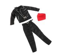mophrati Conjunto completo de ropa para muñecas en miniatura de 6 pulgadas. Incluye chaqueta cuero sintético, pantalones y accesorios para figuras acción, atuendo, disfraz, pantalones y cinturón para
