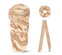 mophrati Gorro de satén Extra largo para dormir de noche, 3 uds., gorro para el pelo, envoltura para la cabeza, cuerda elástica suave para cola de caballo, regalo para mujer, Unisex, Dorado champagne