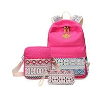 mophrati Juego de 3 mochilas de lona con cremallera para el hombro, mochila étnica para la escuela, mochila informal para estudiantes, rosa roja, como se describe