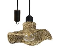 mophrati Lámpara colgante que crea un acogedor. Luces tejidas de imitación de ratán. Bombilla blanca cálida. Candelabro. Porche, patio, cenador, pérgola, porche, patio, decoración exterior e