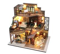 mophrati Mini Modelo de casa con Juego de Muebles, ensamblaje artesanías para Madera para Adultos, apartamento en Miniatura, Juguetes Rompecabezas realistas, Accesorios para la habitación del hogar