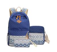 mophrati Mochila de Lona de 3 Piezas, Conjunto de Hombro, Mochilas Escolares étnicas de Gran Capacidad, Mochila Informal Ajustable para Exteriores, Bolsa de Viaje, Azul