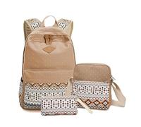 mophrati Mochila de Lona de 3 Piezas, Conjunto de Hombro, Mochilas Escolares étnicas de Gran Capacidad, Mochila Informal Ajustable para Exteriores, Bolsa de Viaje, Caqui