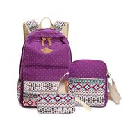 mophrati Mochila de Lona de 3 Piezas, Conjunto de Hombro, Mochilas Escolares étnicas de Gran Capacidad, Mochila Informal Ajustable para Exteriores, Bolsa de Viaje, Púrpura