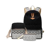 mophrati Mochila de Lona de 3 Piezas, Conjunto de Hombro, Mochilas Escolares étnicas de Gran Capacidad, Mochila Informal Ajustable para Exteriores, Bolsa de Viaje, Negro