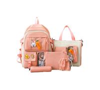 mophrati Mochila escolar espaciosa con bolsas adicionales para estudiantes de todas las edades, mochila escolar multifuncional para estudiantes de lona, rosa