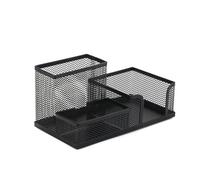 mophrati Portalápices con revestimiento de Color sólido antideslizante borde antioxidante lavable contenedor organizador de escritorio 3 compartimentos, Negro