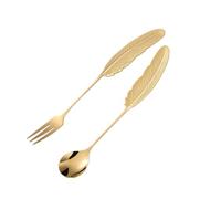 mophrati Spork de titanio elegante, 2 pack/lote, para entusiastas de la comida elegante, Sporks Metal acero inoxidable con borde horquilla, Oro