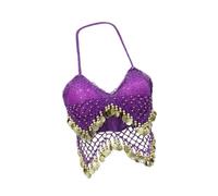 mophrati Top corto de lentejuelas, traje de danza del vientre, sujetador para espectáculos en discotecas, adulto, morado, Púrpura, Longitud 30 cm