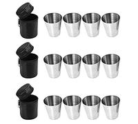 MOPOIN Vasos de Chupito, 12pcs Vasos Acero Inoxidable, 3 Estuches de Cuero Con Cremallera, Vasos de Camping Para Camping, Viaje, Bebida, Cerveza, Whisky, Ron