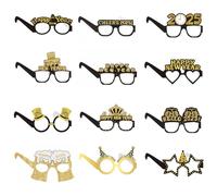 MOPQMKT Doce gafas de feliz año nuevo, estantes de gafas de papel 2025 fotos de año nuevo bendicen el marco de la fiesta de celebración de regalos de la fiesta de Nochevieja y decoraciones