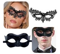 MOPQMKT Juego de 2 Máscaras para Bailes, Fiesta Elegante y con Estilo, Carnaval de Venecia, Halloween, Mascarada, Media Máscara Decorativa para Mujeres y Hombres (Pack de 2)
