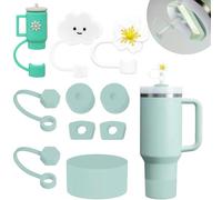 MOPQMKT Stanley Cup Accesorios Traje Incluye 5 Tapas de Pajitas de Silicona, 3 Tapones para Pajitas, 2 Tapones Redondos y 1 Funda de Silicona para Vasos para Accesorios Stanley Cup (Shale Verde)