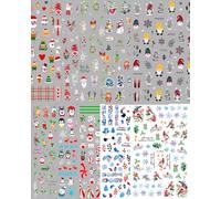 MOPZIJA 10 PCS pegatinas uñas navidad,pegatinas uñas,decoracion uñas,pegatinas de uñas,Hojas Pegatinas Para Uñas Navidad Gnomo Elk Copo de nieve Autoadesiva Nail Art Stickers Decoración