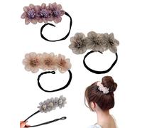MOPZIJA 3 unidades moños accesorios,de moños mágicos para mujer, clips de moño mágico,con pedal y flores, para hacer moños de cola de caballo, formador de donas, accesorio para peinar el cabello