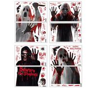 MOPZIJA 4PCS Pegatinas Ventana Halloween - Decoración Interior Puerta Casa Zombie, Grandes Adhesivos para Ventanas, Pared, Baño, Adornos Terror Decorativos,casa halloween,halloween decoration