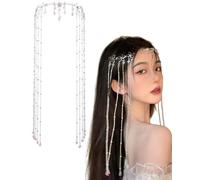 MOPZIJA diademas mujer,tocado,cadena de cabeza，accesorios pelo mujer，Cadena de cabeza boho dorada vintage casco tallado gota de agua borla accesorios para el cabello festival diadema para mujeres