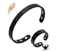 MOPZIJA Pulseras magnéticas de cobre,Anillos magnéticos de cobre Puro Anillos Ajustables, Anillo de Dedo con Imanes Anillos Magnéticos de Cobre Sólido pulsera de Imán, negro, 2pcs