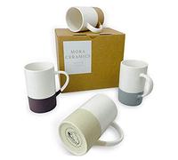 Mora Ceramics Juego de 4 tazas de café de cerámica con asa, aptas para microondas y lavavajillas, perfecto para amantes de tazas o tazas, esmalte mate rústico, tazas de diseño moderno, colores