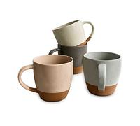Mora - Juego de 4 tazas grandes de cerámica para café con leche, 473 ml, aptas para microondas, tazas de café de porcelana con mango grande, estilo moderno, bohemio, único para cualquier cocina. Gres