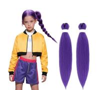 Morado Cabello Largo Peluca Trenzas, Extensiones de Cabello Morado para Trenzas, Trenzado Cabello Pre-estirado, Ex-tensiones de Cabello Púrpura Sintético, extensiones de cabello mo-rado, Para Carnaval