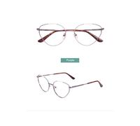 (Morado) Elegante montura de gafas de metal con forma de ojo de gato, montura completa, colorida, con bisagra