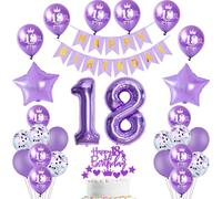 Morado Globo 18 años niña cumpleaños Decoración 18 cumpleaños chica, decoración cumpleaños 18 años niña, guirnalda Happy Birthday, violeta deco para tartas 18 mujer, globo gigante de aluminio 18