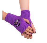 (Morado) Guantes de medio dedo para el mal de ojo Guantes sin dedos con orificio para el pulgar Guantes