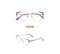 (Morado) Montura de gafas de metal con montura completa para mujer, de ojo de gato, de moda y colorida, de alta