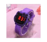 (Morado) Relojes digitales LED de moda multifuncionales impermeables para niños con forma de gatito,
