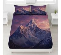 Morado Sabanas 150 x 200 x 30 cm, Altura de 30 cm (12") para Colchones Gruesos - 100% Microfibra Hoja, Sabanas Bajeras Completamente Elásticas - Moderno Cimas De Montañas Tranquilo