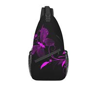 Morado y Negro Mariposa Joya Libélula Crossbody Mochila Sling Bag Hombres Mujeres Senderismo Chest Pack Mochila