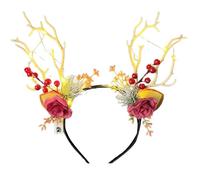 Morain Accesorios para la cabeza de Navidad, diadema de cuernos florales, diadema de día festivo, reunión familiar, celebración, disfraz, tocado LED con luz LED, tocado floral para ocasiones de fiesta