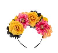 Morain Diadema lateral delgada de flores y calaveras para Halloween, con velo, moda para mujer, boda, fiesta, peinado, diadema ligera de flores de Halloween