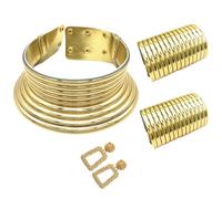 Morain Elegante juego de collar dorado inspirado en la tribu de cuello largo que establece tendencia, gargantilla étnica y colgante de oreja para los amantes de la moda