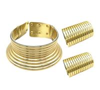 Morain Elegante juego de collar dorado inspirado en la tribu de cuello largo que establece tendencia, gargantilla étnica y colgante de oreja para los amantes de la moda