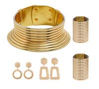 Morain Elegante juego de collar dorado inspirado en la tribu de cuello largo que establece tendencia, gargantilla étnica y colgante de oreja para los amantes de la moda