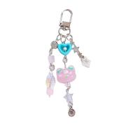 Morain Llavero con colgante de corazón para teléfono, con diseño de gato, elegante, adorno para teléfono, cadena de teléfono para bolsa y cámara, Length: 11.9cm, Aleación, porcelana, cuentas y