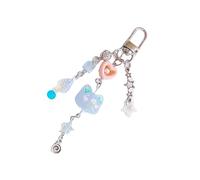 Morain Llavero con colgante de corazón para teléfono, con diseño de gato, elegante, adorno para teléfono, cadena de teléfono para bolsa y cámara, Length: 11.9cm, Aleación, porcelana, cuentas y
