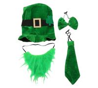 Morain Sombrero alto verde para el Día de Patricio con barba, decoración de festival del Día Nacional irlandés, sombrero de parte superior plana, accesorios de disfraz de fiesta, corbata de StPatrick