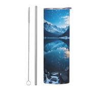 Moraine Lake in a Starry Winter Night - Vaso con tapas y popote, botella de agua al vacío de doble pared de 20 onzas, taza de café aislada de acero inoxidable a prueba de fugas, taza térmica de viaje