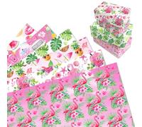 MORAINJAY 12 Hojas Papel de Regalo Flamencos, Papel de Envolver Cumpleaños Tropical, Envoltura Fiesta Hawaiana para Niñas Mujeres, Decoración Verano 68x50cm